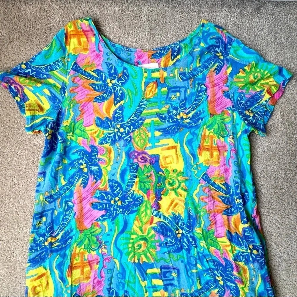 Xtreme Island Design Tropical Maxi Shift Dress Short Sleeve Pockets Large - Picture 2 of 11
